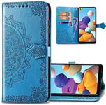 IMEIKONST Coque Compatible avec Samsung Galaxy A15 5G, Rétro Fleur Cuir Flip Etui Fentes de Cartes Portefeuille Magnétique Antichoc Housse Étui à Rabat pour Samsung A15 5G. Mandala Bleu SD