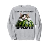 Save The Environment Eat Plastic Funny Microplastics Cat Sweatshirt