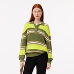 Lacoste Pull polo maille côtelée rayé Taille 36 Vert Kaki/jaune/beige/blanc