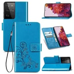 Protection Etui pour Samsung Galaxy S21 Ultra Coque Étui Rabattable Bleu De