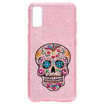 Coque Iphone XR paillettes rose Mort calavera fleur mexicaine