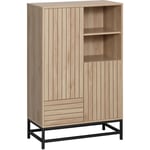 Homcom - Buffet haut design Urban Craft - 2 portes avec étagère, 2 niches, tiroir - piètement acier noir - mdf aspect bois clair