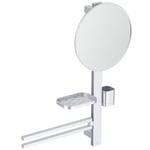 Ideal Standard - Alu+, Beauty Bar pour la Salle de Bain, Miroir Diamètre 30 cm, Tablettes de Rangement, Porte Serviettes, Argent Mat, BD588SI