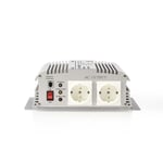 Nedis Power Inverter Modifisert sinusbølge | Inngangsspenning: 12 V DC | Enhetens strømuttak: Type F (CEE 7/3) | 230 V AC 50 Hz | 1000 W | Topp effekt: 2400 W | Batteriklemmer | Sølv