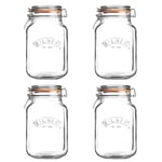 Kilner Square Clip Top Jar Set of 4, 1.5 Litre (1500ml) Airtight Glass Jars for Preserving Pickling and Pantry Storage BPA-Free Durable