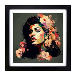 Amy Winehouse Floral Art Framed Wall Art Print, Ready to Hang Picture for Living Room Bedroom Home Office, Black 18 x 18 Inch (45 x 45 cm)