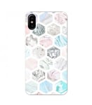 Coque Iphone XR Marbre pastel geometrique rose blanc