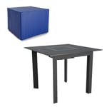 Table de jardin avec housse 4 personnes 90 X 90 X 75cm - Noir effet marbré