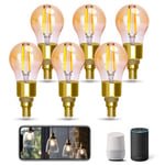 Aigostar Ampoule Connectée Alexa, Ampoule LED E14 Edison, G45 Ambre Ampoule Vintage WIFI, 4.5W 470LM, Blanc Chaud Dimmable 2700K -6500K, Compatible Alexa et Google Home, 6 Unités