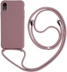 Collier Pour Iphone Xr Coque Silicone Liquide Bumper Housse Pour Iphone Xr Lanière Avec Cordon Réglable Longueur Chaîne Lanyard Case Housse Étui Pour Iphone Xr,Or Rose