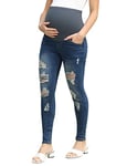 Maacie Pantalon de maternité en jean extensible - Taille haute - Pour femme enceinte, Denim côtelé bleu, M