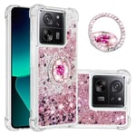 IMEIKONST Coque pour Xiaomi Mi 13T Pro Étui avec Support, Paillette Strass Liquide Bling Glitter Cristal Transparente Antichoc TPU Silicone Bumper Housse pour Xiaomi Mi 13T. Love Rose YBZ