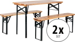 2x Ensemble Salon de Jardin Table et Chaise Exterieur Balcon Bois Pliables 117cm