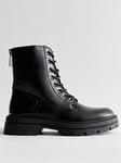 New Look Black Leather-look Lace Up Ankle Boots, Black, Size 7, Women