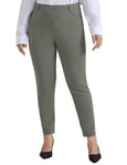 Hanna Nikole Pantalon pour femme grande taille, décontracté, stretch, taille haute, pantalon d'affaires, gris kaki, 48