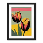 Wee Blue Coo Bright Modern Silkscreen Tulip Blooms Stencil Dusky Pink Sage Green Mustard Yellow Artwork Framed Wall Art Print 18X24 Inch