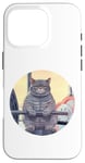 iPhone 16 Pro Cute Grey Fit Muscle Cat Sitting on Gym Lifting Bench Case