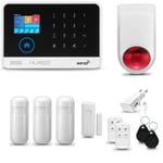 Systeme d'alarme Maison WiFi + GSM, HUXGO HXA003, + Sirène sans Fil, 3X détecteur de Mouvement, 1X capteur de Porte/fenêtre, TUYA