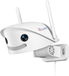 2.5K 4Mp Caméra Surveillance Wifi Extérieure Avec Angle De 180°, 2.4/5 Ghz Wifi Double Objectif Ip Camera, Détection Humaine/Vehicule/Animal, Vision Nocturne En Couleur, Cloud & Tf, Ip66