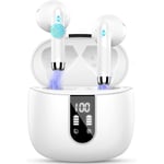 Bluetooth 5.3 trådlösa hörlurar med 4 ENC-mikrofoner, 56 timmars in-ear-hörlurar med brusreducering, djup bas, IP7 vattentät LED-display