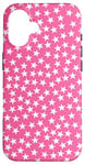 Coque pour iPhone 16 Rose et blanc, étoiles