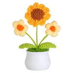 JUSTOYOU Fleur de tournesol artificielle en pot, mini pot de fleurs tricoté, petite fleur au crochet faite à la main pour décoration de maison, bureau, cadeau pour elle, Saint-Valentin (1, jaune)