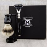 5Pcs Shaving Set Pure Silvertips Badger Brush & 3 Edge Razors Men Christmas Gift