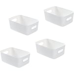 Set Of 4 White Plastic Storage Basket, Plastic Storage Basket, Plastic Basket With Handle For Stackable Cupboards, Kitchen, Bedroom, Bathroom, Office,