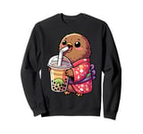 Kiwi Bird Drinking Bubble Tea Japanese Kimono Sweatshirt