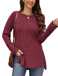 Aokosor Jumpers for Women Long Sleeve Tops Ladies Tunic Side High Split Lightweight Red Size 10-12