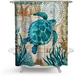 Créatif 3D Animaux Marins Rétro Motif Rideaux pour Maison Salle de Bain Douche (150x180cm,Tortue de mer) - Ahlsen