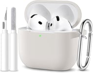 Coque Compatible Avec Airpods 4 Case 2024, Étui Protection Antichoc En Silicone Souple Pour Apple Airpods 4Ème Generation Housse Avec Kit De Nettoyage Et Mousqueton [Led Visible], [QUE073846]