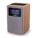 Philips R5005/10 Clock Radio, DAB+ Radio (2.5-Inch Full-Range Speaker, Compact Design, DAB+/FM Radio, Shiny Black Display, Dual Alarms), Brown/Grey