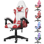 bigzzia Gaming Chair, Ergonomic Computer Chair, Office Chair High Back Leather Desk Chair with Headrest and Lumbar Support, Suitable for Silla Gamer and Adults (Red/White)