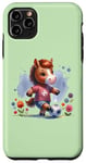 Coque pour iPhone 11 Pro Max Adorable cheval jouant au football sur fond vert