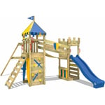 Aire de jeux Smart Fort avec balançoire & toboggan, château fort avec bac à sable, échelle d'escalade & accessoires de jeu - bleu - bleu - Wickey