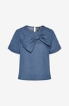 pieces - Blus pcDove SS O-neck Bow Top - Blå