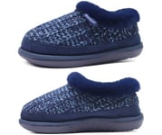 KuaiLu Chausson Femme Hiver Peluche Home Pantoufles Fourrure Fourrés Polaire Doublure Chaud Charentaise Confort Mousse Mémoire Forme Fermé Orthopedique Slipper Antidérapant Semelle Bleu Size 38-39