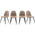 Homifab - Lot de 4 chaises en velours côtelé marron, piètement métal noir - Anisa