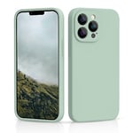 CALOOP Slim-Fit for iPhone 13 Pro Max Case,Sturdy Shockproof Hard Frame Cover with Anti-Scratch Microfiber Lining,Skin Soft Liquid Silicone,Full Protection for Screen and Camera Lens(Mint Green)