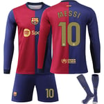 Barcelona Hemma Long Sleeve Fotbollströja Barn Fotbollsutrustning 24-25 No.10 Messi 26