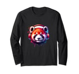 Dj Red Panda with Headphones Cute Animals Disc Jockey Music Long Sleeve T-Shirt