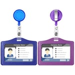 Vicloon Porte Badge Tour de Cou Rétractable, 2pcs Porte Badge Carte avec Porte-clés rétractable,Porte Carte D'Identité Horizontal, pour Bureau Étudiant Exposition Carte de Bus(Violet+Bleu foncé)