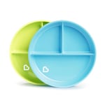 Munchkin Stay Put Divided Plates| Kids Divided Plate Set| Baby & Toddler Plate with Compartments|Suction Plate for Babies 6 Months & Over| BPA Free Plate| Baby Weaning Plate |2 Pack | Blue/Green