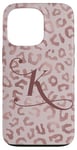 Coque pour iPhone 13 Pro Letter K Initial Leopard Rose Pink Cheetah Monogram