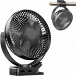 Mini ventilateur Pince usb 8 inch avec batterie 10000 mAh, Portable Petit Ventilateur de Bureau, 4 vitesses, double rotation à 360°, avec câble usb,