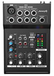 Audibax 502 - Table de Mixage - Table de Mixage Audio 5 Canaux - Entrée Microphone - 2 Entrées Jack Stéréo - Égaliseur 2 Bandes - Alimentation Fantôme 48 V