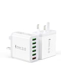 USB Plug, 6-Port USB Fast Charger Plug 2 Pack with 33W Quick Charge 3.0 Wall Charger, Multi USB Power Adapter UK Fast Charging for iPhone 16 15 Pro Max 14 Plus 13 12 11 SE XR, iPad, Samsung，Handy