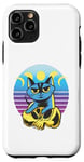 Coque pour iPhone 11 Pro Chat bleu crâne jaune croissant de lune pleine lune céleste