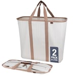 CleverMade Lot de 2 grands paniers à linge pliables, panier à linge pliable de qualité supérieure, sac à linge pour transporter toutes les poubelles de taille XL, panier pop-up avec poignées, crème à